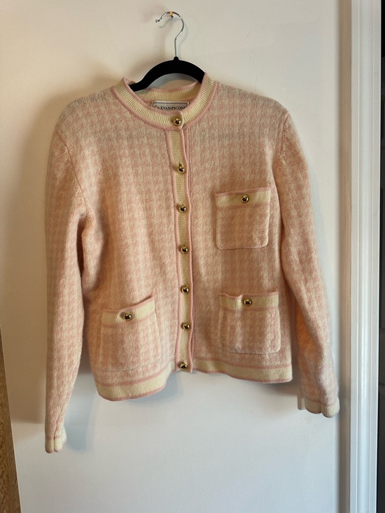 Evan Picone Sweaters - Vintage Wool Pink Houndstooth Cardigan